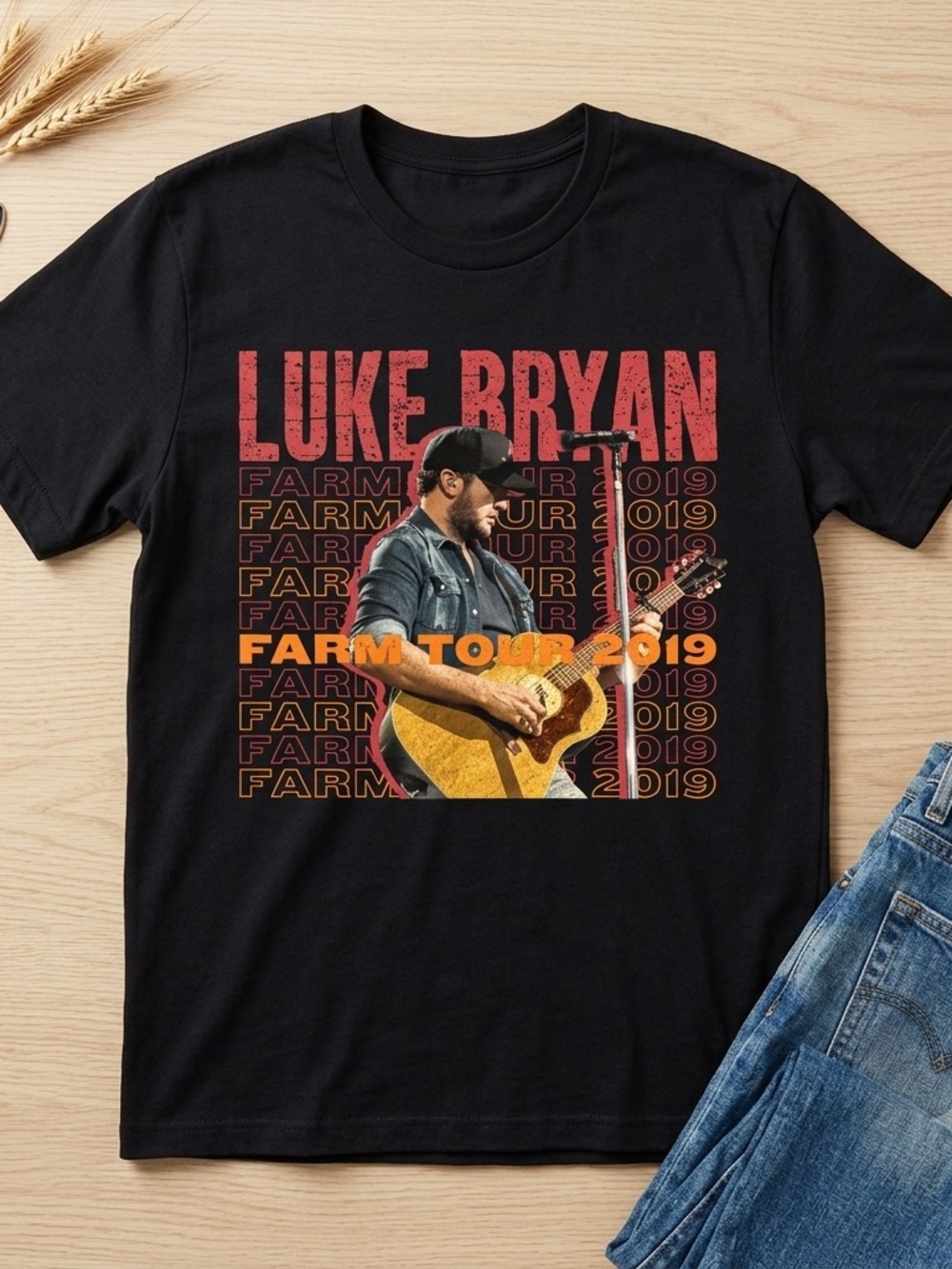 Unisex Luke Bryan Black Farm Tour 2019 Graphic T-Shirt men’s size L